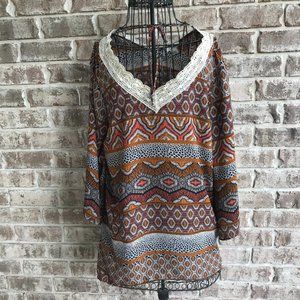 Cato Abstract Print Blouse Tunic Wide Sleeves Larg